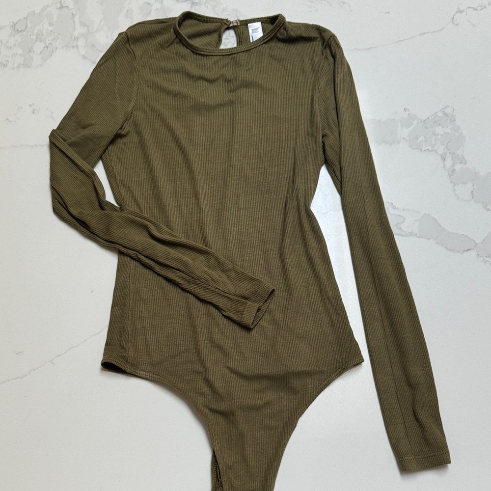 American Apparel Olive Ribbed Long Sleeve Bodysuit